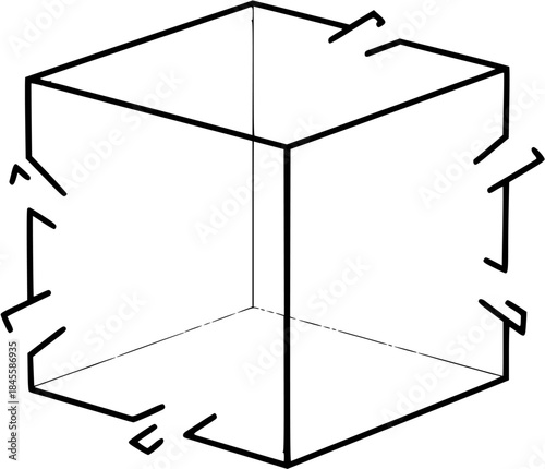 Deconstructed Cube Silhouette: Geometric Lines Pulling Apart Vector