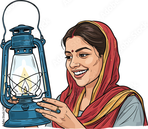 Indian rural woman with chimney light vector illustration