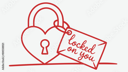 Red heart shaped lock with tag locked on you love symbol
