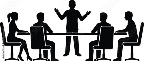 Business meeting illustration of leader presenting ideas to team collaboration communication leadership decision making concept