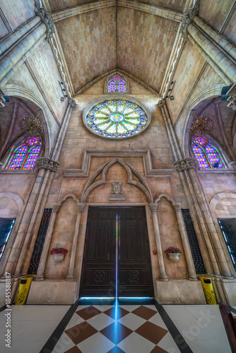 Catholic church on the square in the French village in Ba Na Hills Park, Danang, Vietnam.