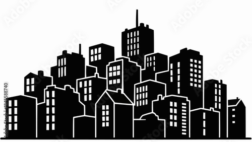 Silhouette of a Modern City Skyline with Diverse Buildings.