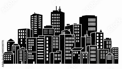 Silhouette of a Modern City Skyline with Diverse Buildings.