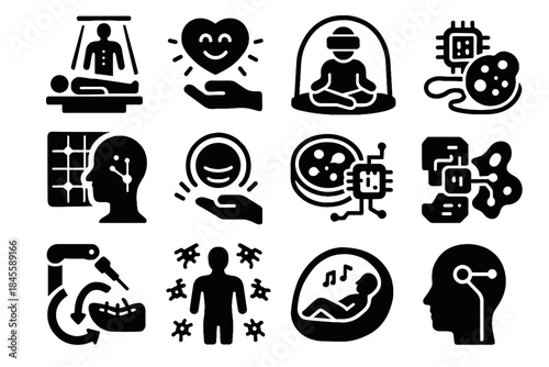 Scan cell diagnosis healing ai bot futuristic dome vector swarm reality icon