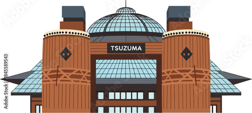 Tsuzumi Gate Vector Illustration, Traditional Wooden Landmark At Kanazawa Station Japan