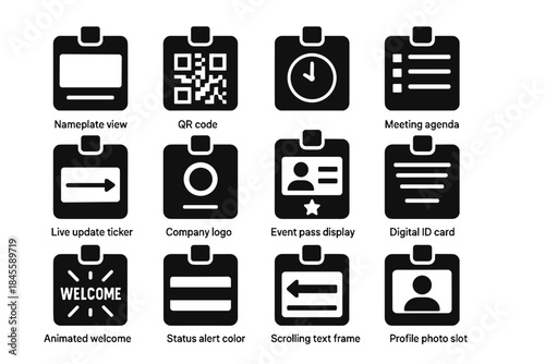 Badge digital agenda scrolling status message profile icon vector id pass smart