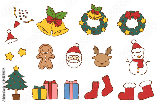 手描き風のかわいいクリスマスイラスト素材セット