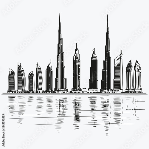 Dubai city view sketch illustration vector
