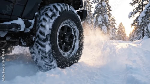 P175-Cars and vans drive the motorway on a frosty winter evening with the sunset in the background. The c 4K 10s