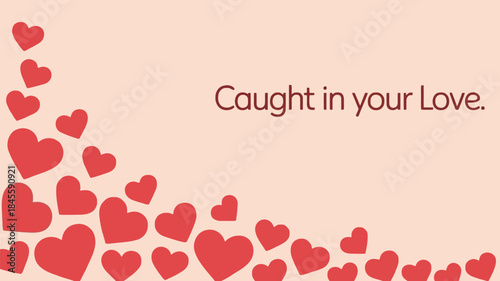 Warm blush background with cascade of red hearts for love and valentine's day themes