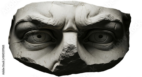 Ancient Greek marble sculpture face fragment with intense gaze
