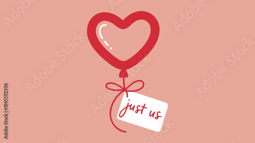 Soft rose background with heart shaped balloon and just us tag