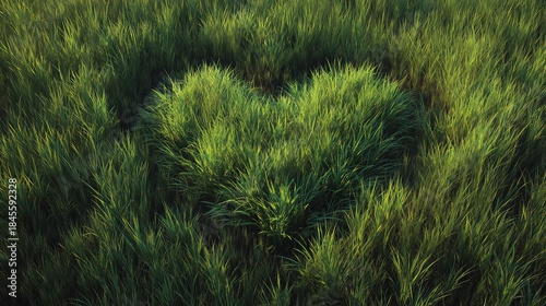 a heart shaped patch of grass amidst a field with tall yellow flowers