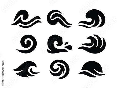 Wind flow and wave symbol collection. Stylish water wave logo elements