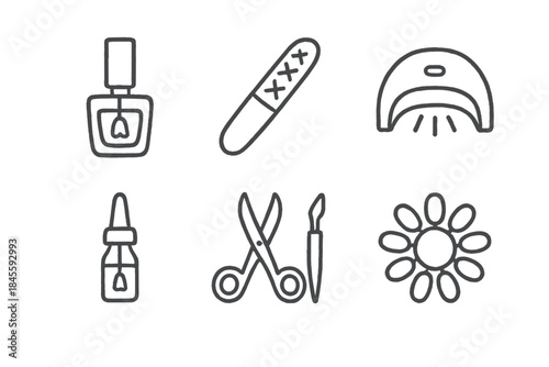 Manicure tools and symbols vector illustration in grayscale
