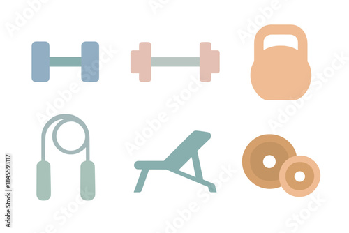 Neon gym equipment icons on dark background