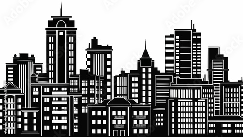 Modern City Skyline Silhouette with Diverse Architectural Styles.