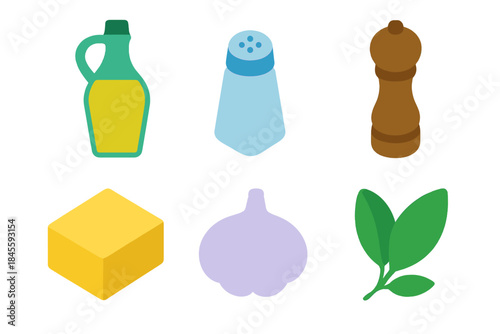 Colorful kitchen ingredient icons glowing on a dark background