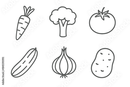 Set of vegetable icons with carrot, broccoli, tomato and more