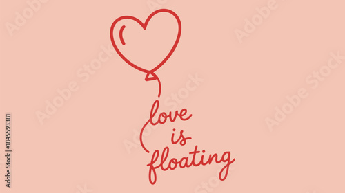 Warm pink background with a heart balloon and love is floating text in a matte finish