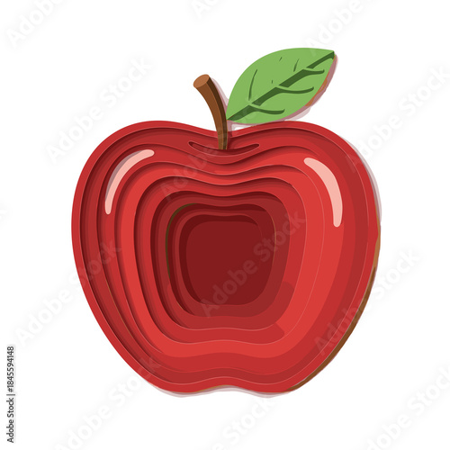 Red apple illustration with layered paper cut design  