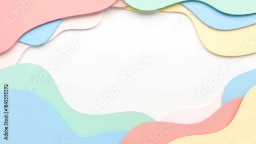 Colorful wavy paper cutouts in pastel shades on for creative design isolated on