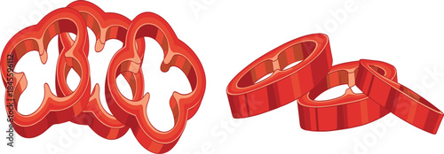 Set of sliced red bell pepper rings, fresh vegetable, healthy cooking ingredient, organic produce illustration