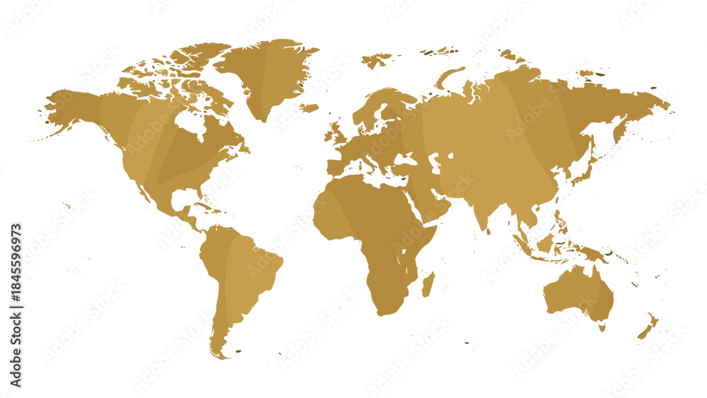 Obraz premium A beautifully stylized gold-toned world map featuring subtle wavy patterns across its continents, representing global unity, travel, and connection.