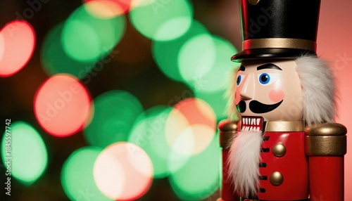 Classic Nutcracker Figurine with Colorful Bokeh Background