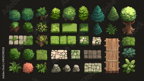 Create stunning game environments with these versatile 2D top-down nature tilesets for your next project; perfect for RPGs, strategy games, and more