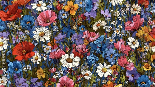 Vibrant Wildflowers: Colorful Meadow Floral Pattern
