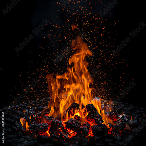 Get a free trial to obtain 10 images or 1 video. The content includes a barbecue grill visual featuring embers, flames, and abstract sparks set against a black background.