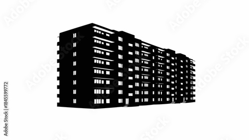 Modern Apartment Building Facade Silhouette.