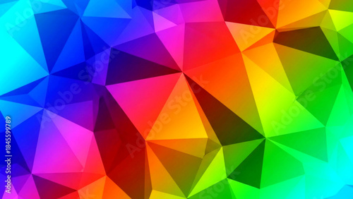 Vibrant colorful geometric polygon pattern with rainbow hues and multicolored shapes