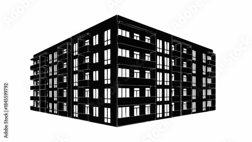 Modern Apartment Building Facade With Many Windows.