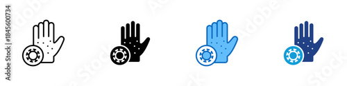 Hand Hygiene Multiple Style Icon Design Vector - hand with germ symbol, representing sanitation, infection prevention, and public health safety