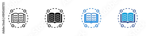 Knowledge Source Multiple Style Icon Design Vector - Open book with surrounding elements representing learning resources, knowledge sharing, and educational insight