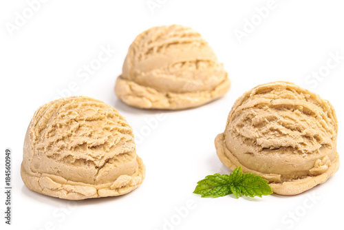 Peanut Butter Ice Cream Scoops with Mint Garnish