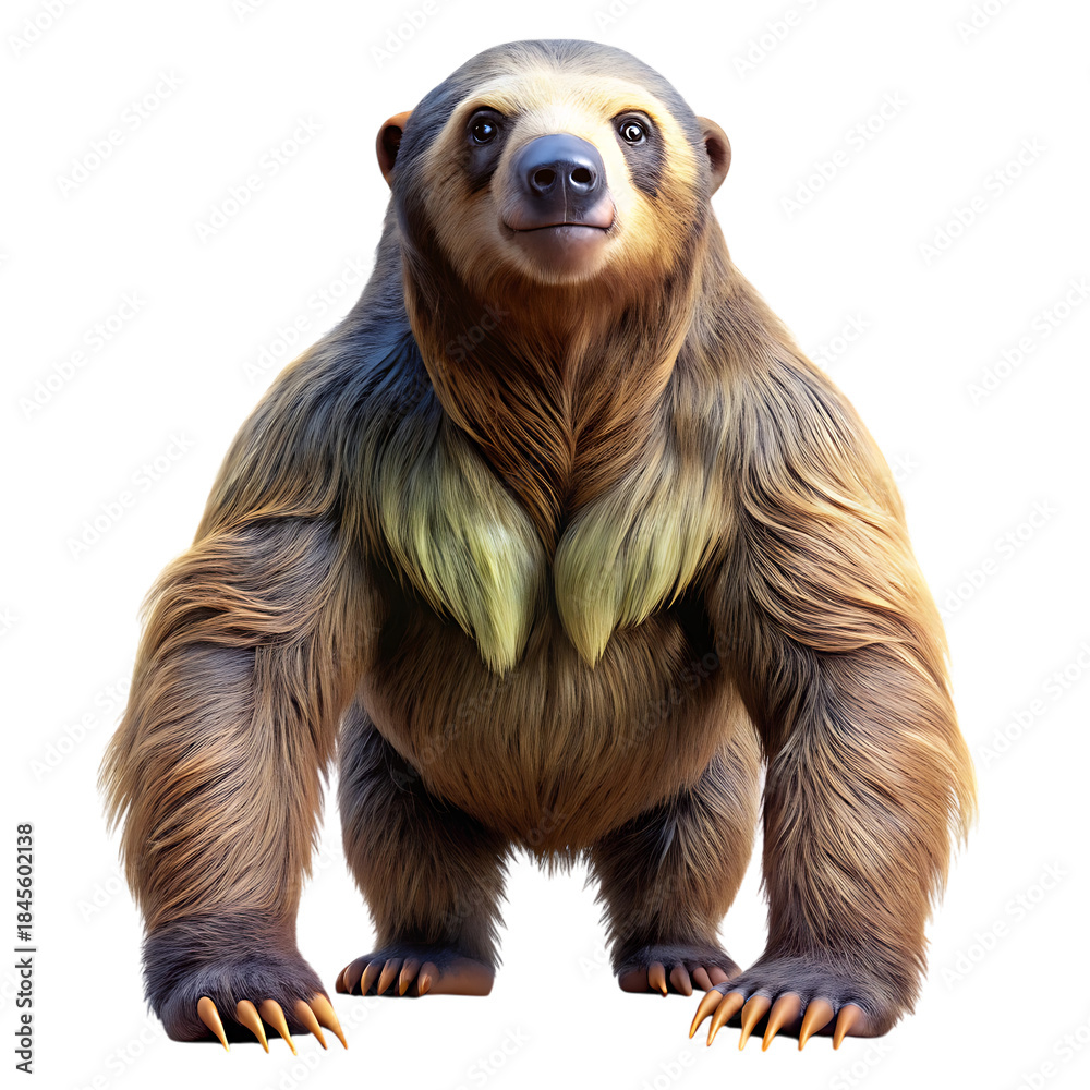 Obraz premium Megatherium giant sloth, detailed realistic illustration, cutout, PNG, isolated on white or transparent background, AI