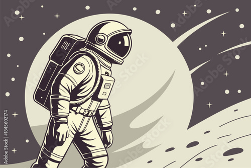 Astronaut exploring moon with stunning space background and stars