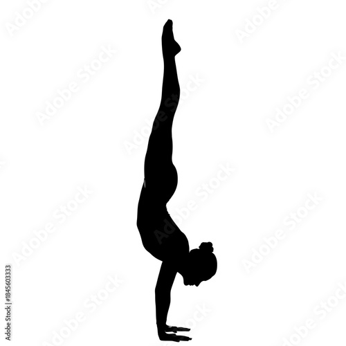Powerful silhouette of woman performing handstand yoga pose, embodying strength, balance, and wellness for fitness or inspirational lifestyle content