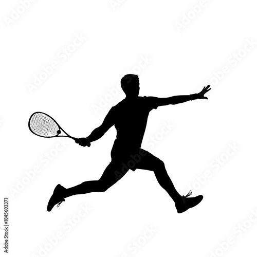 Dynamic silhouette of squash player leaping with racket, perfect for sports brand marketing, fitness campaigns, or energetic lifestyle visuals, striking and athletic