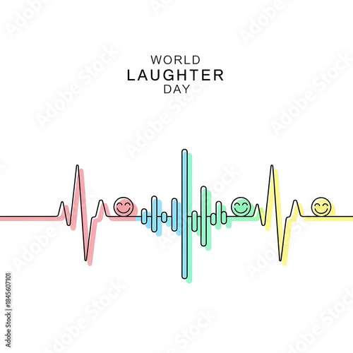 World Laughter Day Smiling Heartbeat and Sound Waves Graphic
