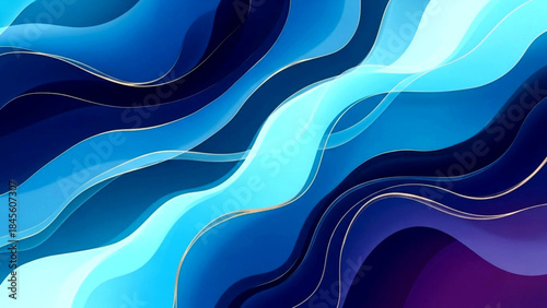 Abstract blue wavy lines with gold accents on a gradient background