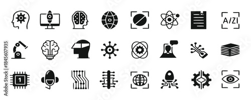 Artificial intelligence icon set. AI and technology symbol. Vector illustration.