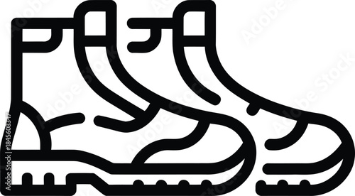 Monochromatic outline vector icon of a pair of sturdy boots suitable for outdoor activities and work.