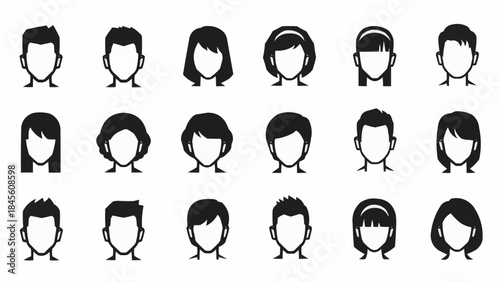 Collection of diverse cartoon avatar faces with various hairstyles and genders.