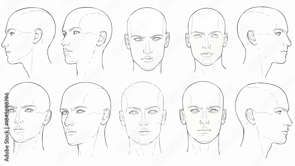 Fototapeta premium Collection of Male Face Studies in Various Angles and Expressions.