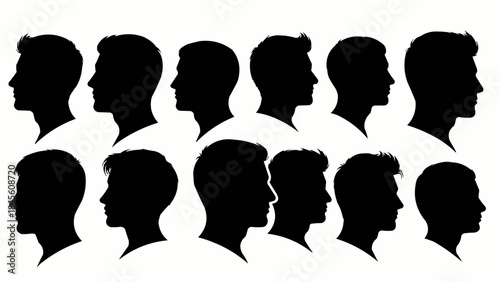 Collection of Diverse Male Silhouettes in Profile View.