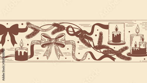 Festive Candle and Ribbon Border: A beautifully crafted border featuring decorative candles, elegant ribbons, and subtle sprigs of seasonal greenery, embodying warmth and festive spirit.